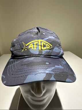 AFTCO Navy Camo Cap with Yellow Fish Logo